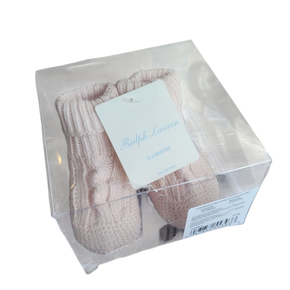 Polo Ralph Lauren Soft Pink Cable Knit Bootie Size 0-6 Shoe Size 0-3 - Picture 1 of 7
